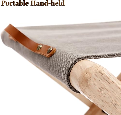 Miniatura 3 de Juego de 2 taburetes plegables de madera, de madera dura, de 18.5 pulgadas, taburete plegable portátil de pesca con soporte de metal resistente,