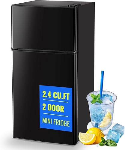 Mini refrigerador de 2.4 pies cúbicos de doble puerta con congelador tamaño apartamento refrigerador para personal Senven Temp Gear Negro