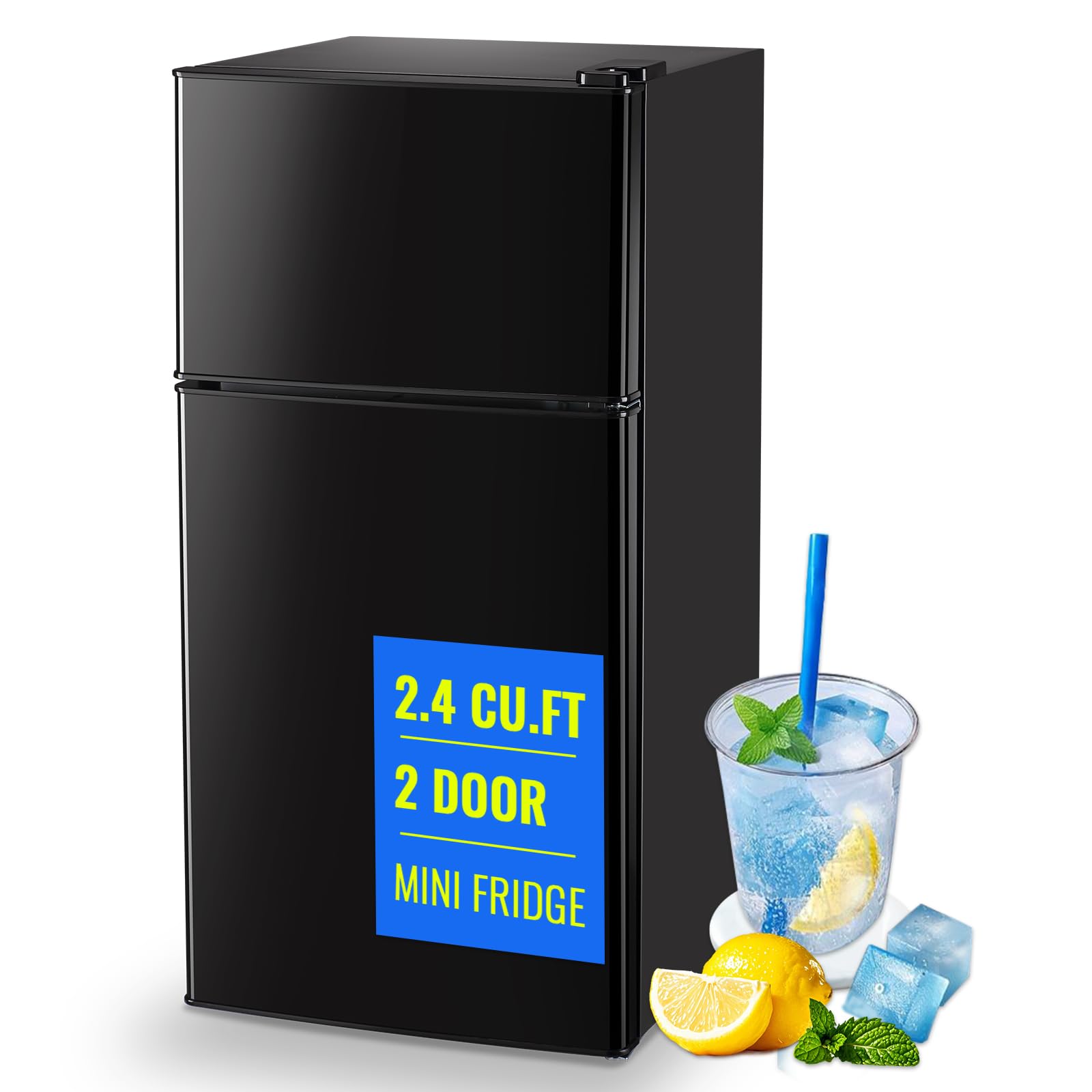TACOOL 5.0 Cu.ft Refrigerator with Freezer Small Fridge Drink Holder Double Door Refrigerator Adjustable Glass Shelves for Home,Apartment,Office Black | Fridge.com