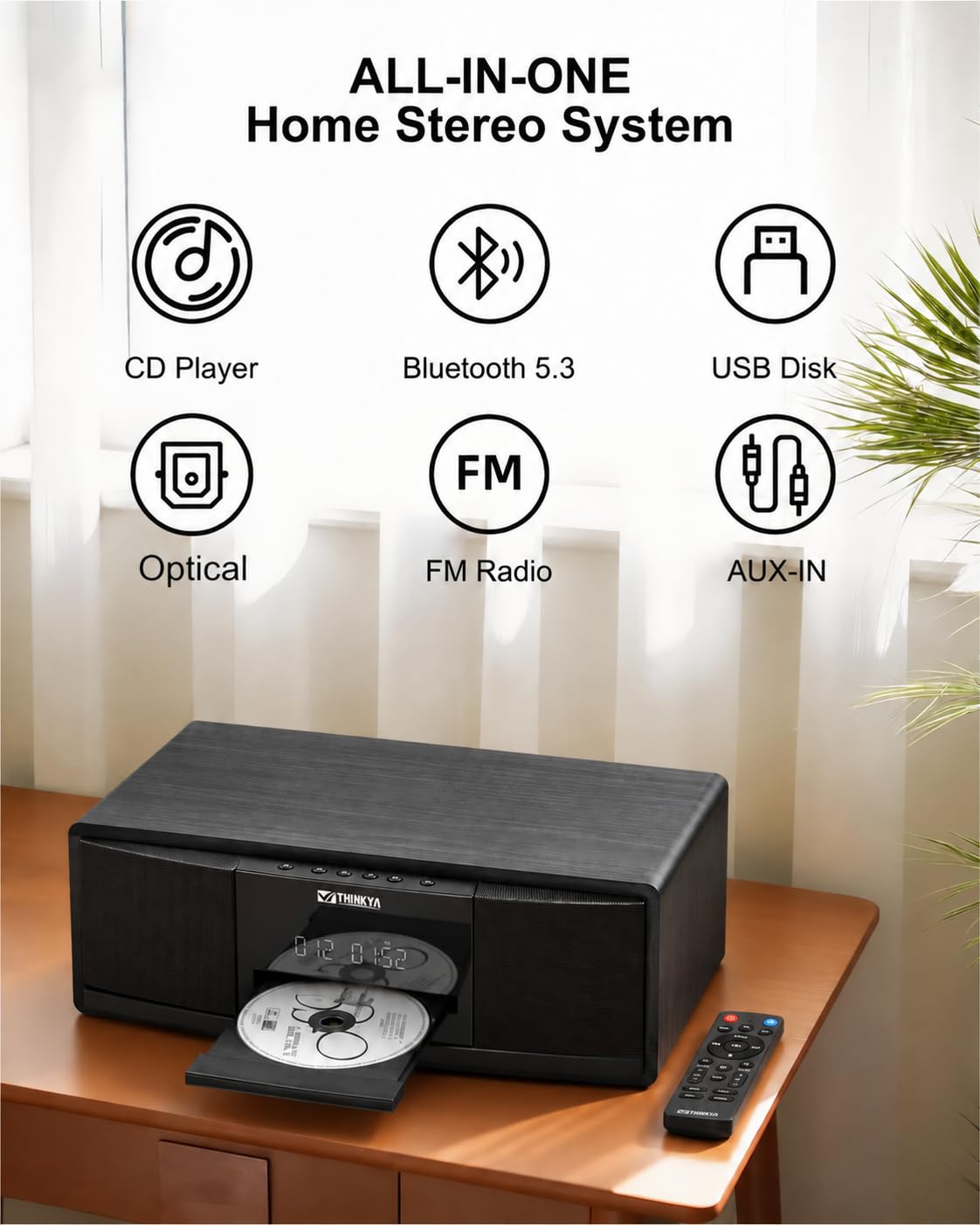 Microchaîne Hi-FI avec Lecteur CD, Bluetooth 6.0, Radio FM, 40W RMS