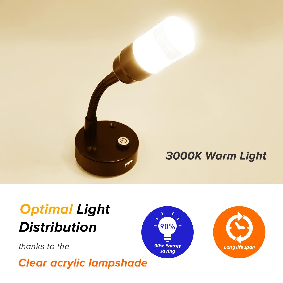 Dream Lighting Czarny czytnik e-booków LED 12 V z USB do kampera, przyczepy kempingowej, łodzi kempingowej, RV, lampa punktowa LED, 12 V, ciepła biel, 3000 K, oświetlenie wewnętrzne 2 W, 100 lm, 2
