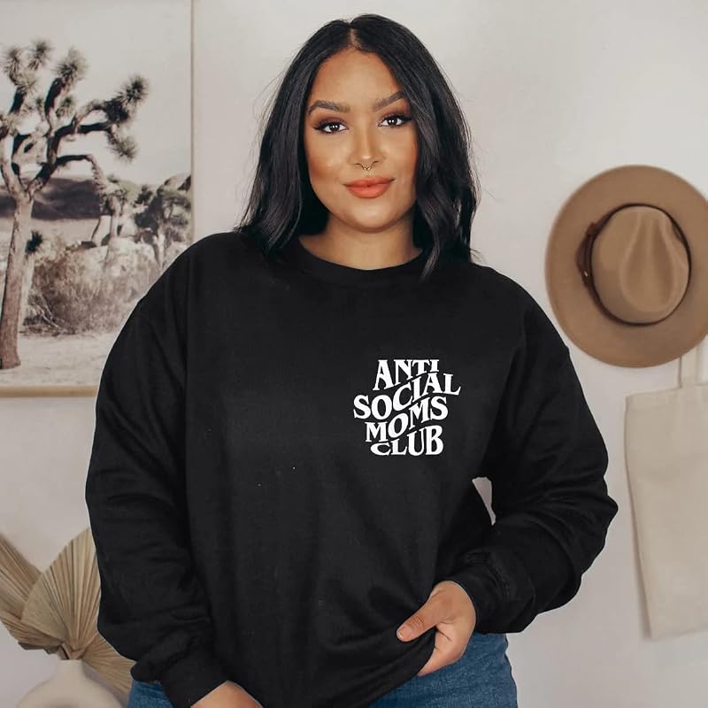 LOTUCY Oversized Mama Sweatshirt Women Mama Mommy Mom Bruh Pullover Tops Casual Crewneck Loose Long Sleeve Shirt Black image 2