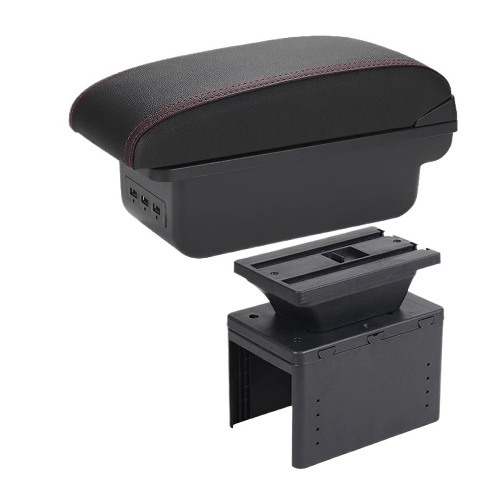 UMDJJU Universal Car Armrest Model Box Accessories Storage Modification Retrofit Parts Relieve Fatigue Car Centre Console Armrest Box(B1 Black red 3USB)
