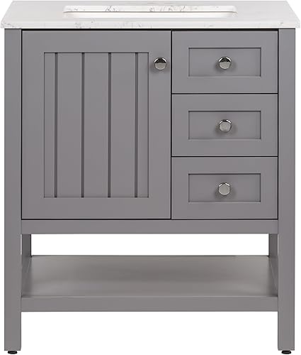 Miniatura 10 de Spring Mill Cabinets Sykes - Armario de baño de 1 puerta, 2 cajones, estante abierto, tocador de un solo fregadero, 31 pulgadas de ancho x 22