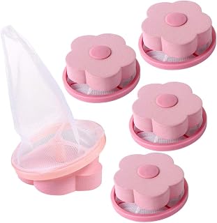 Upkoch Saco de filtro de fiapos para máquina de lavar roupa, removedor de pelos de animais de estimação, reutilizável, coletor de pelos, armadilha de fiapos, suprimentos de lavanderia, 5 peças (rosa)