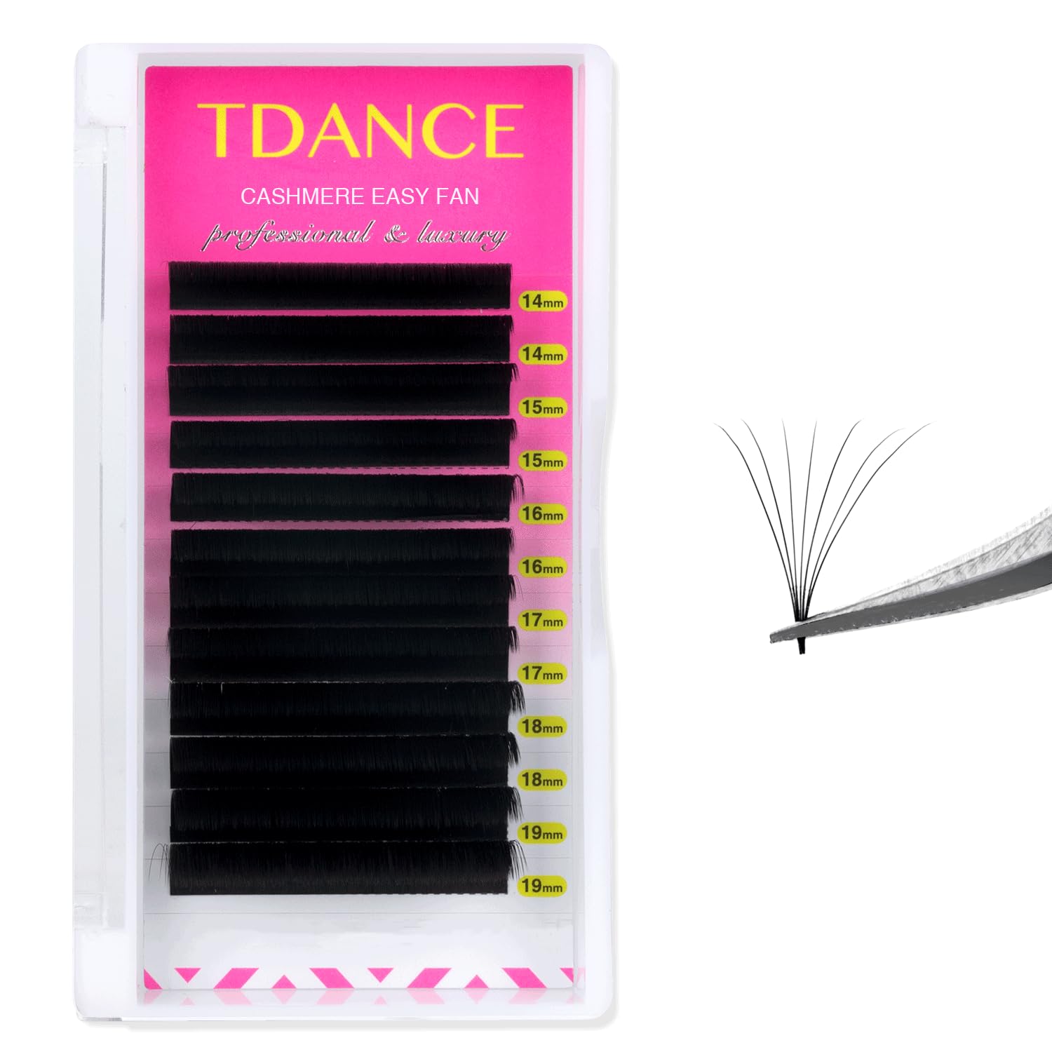 TDANCE Cashmere Easy Fan Lash Extensions Self Fanning Volume Lash Extension D Curl 0.07mm 14-19mm Matte Black Mega Volume Eyelash Extensions(0.07-D,14