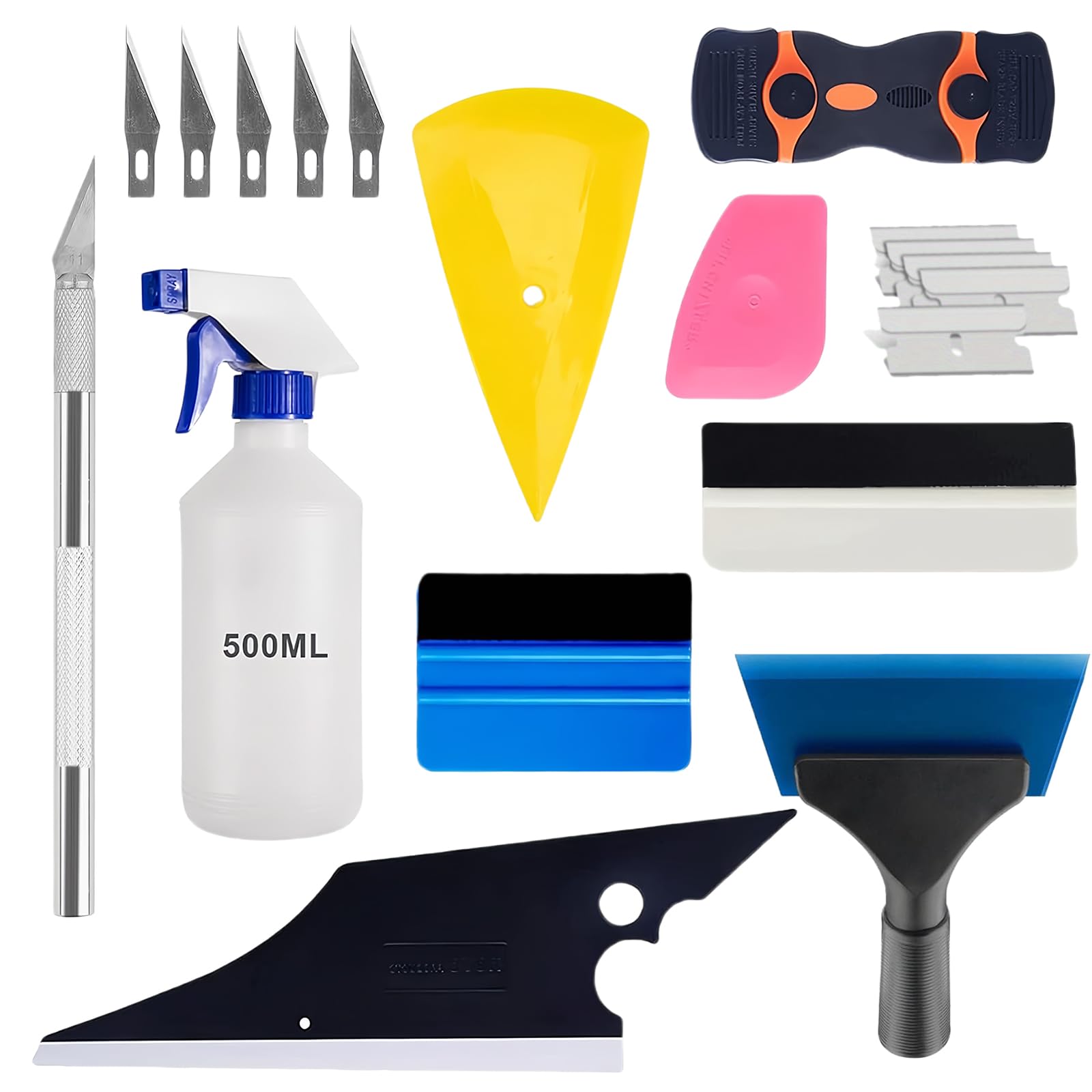 Hiahxc Orange 19Pcs Car Window Tint Kit,Vinyl Wrap Tools With Squeegee, Knife Blades, Spray Bottle For Window Tinting & Film Application,Professional Car Window Film Tinting Tools