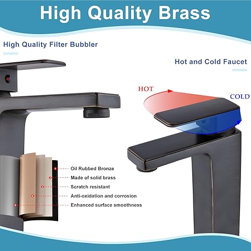 Miniatura 4 de Midanya Grifo para lavabo de baño, bronce aceitado, mango único, 1 agujero, montaje en cubierta, ORB, grifo mezclador de lavabo, incluye desagüe