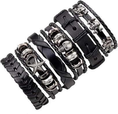 TURTLEDOVE Braided Leather Wide Wristband - Punk Bracelet with Skull for Biker, Rocker