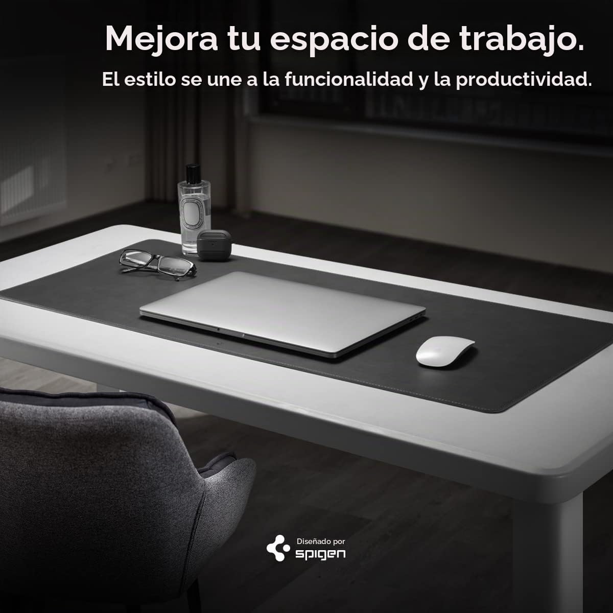 Spigen Alfombrilla de Escritorio Velo Vegan PU Cuero con Base de Goma Antideslizante - Negro