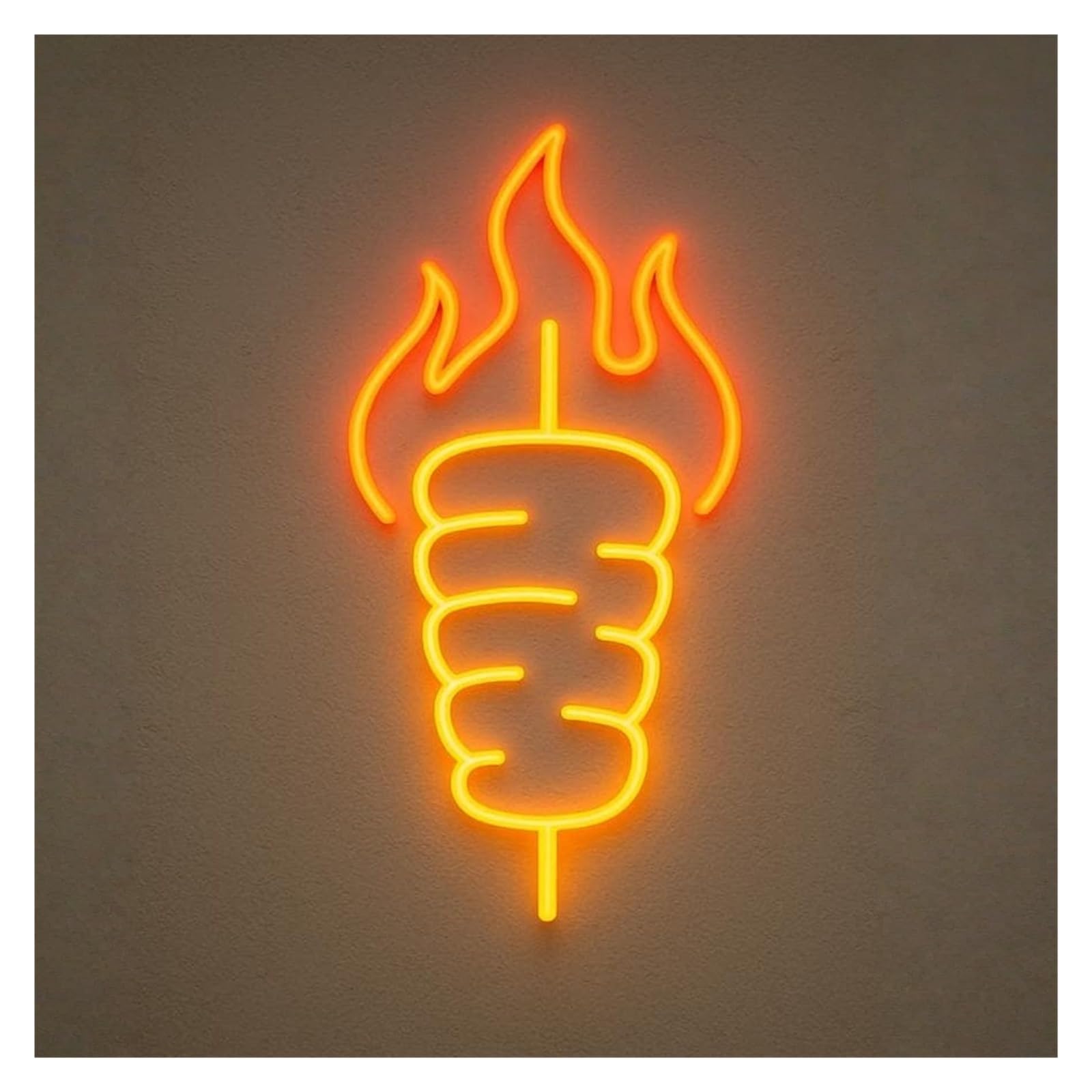 RONGCH Hanging Art Signs Fire Kebab Neon Sign LED Light Dimmable USB Powered for Fast Food Restaurant Kitchen Barbecue Party Decor 38cm