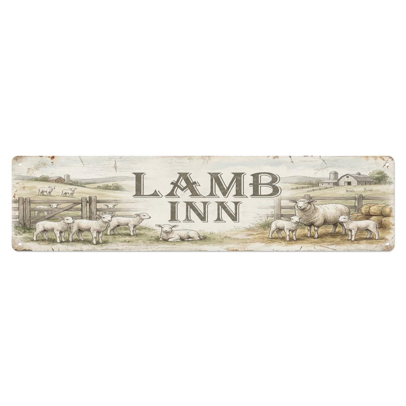 Vintage Barn Baa Lamb Farmhouse Funny Lamb Backyard Farm Metal Tin Sign Plaque Wall Decor for Cafe, Club, Garden Metal Poster 4x16Inch