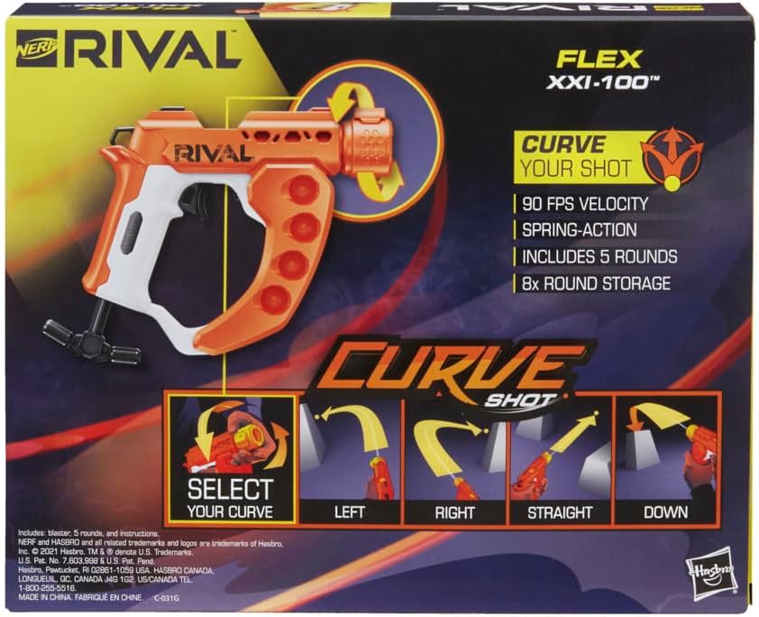 Nerf Rival Curve Shot - Flex XXI-100 Blaster - Fire Rounds to Curve Left, Right, Downward or Fire Straight - 5 Rival Rounds