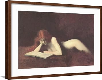 Wall Art Print Nude Redhead Reading Book on Brown Frame, 29" x 21"