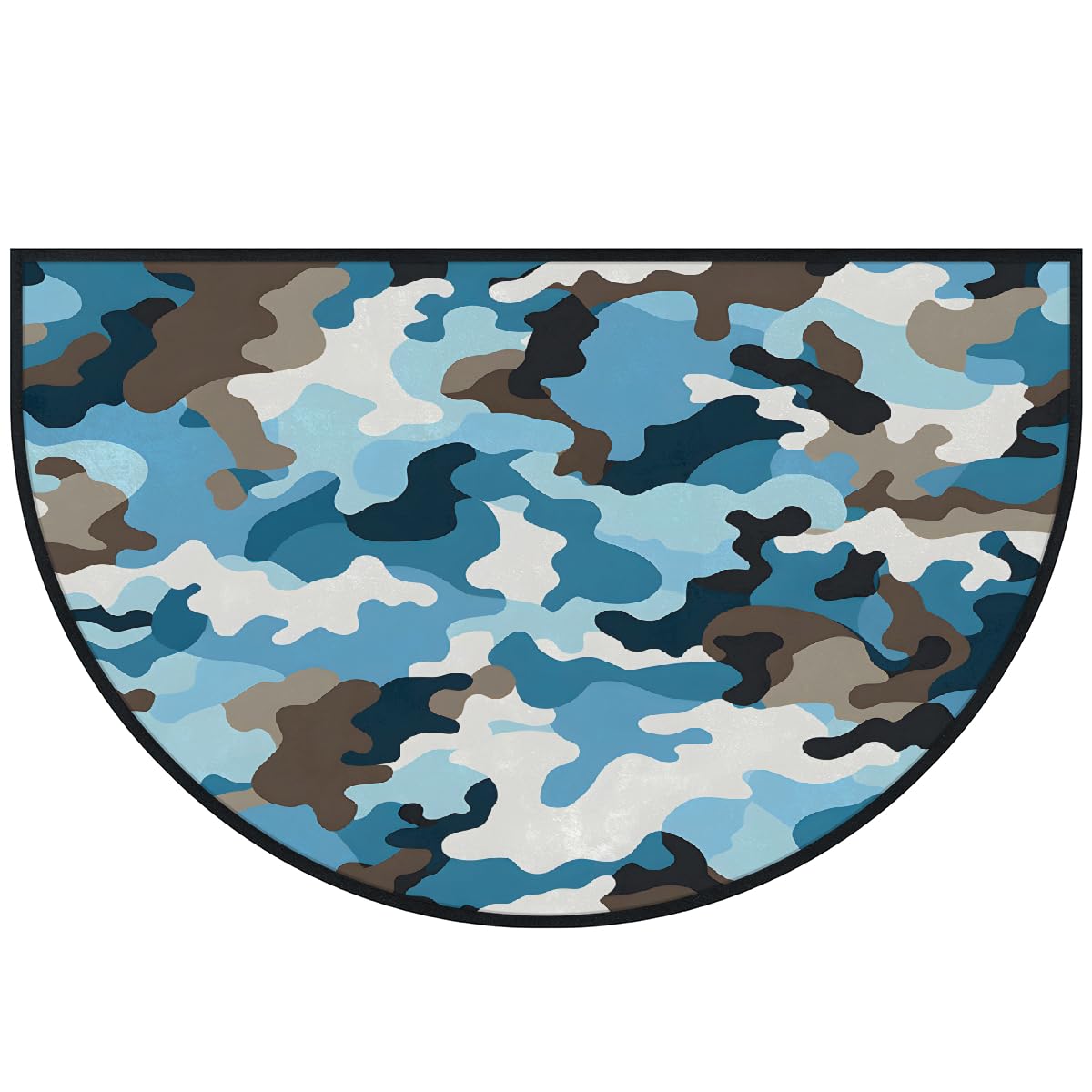 Mexpekil Paillasson demi-lune pour intérieur et extérieur - Motif camouflage - Lavable - Absorbant - Demi cercle - Gris et bleu - 100 x 160 cm