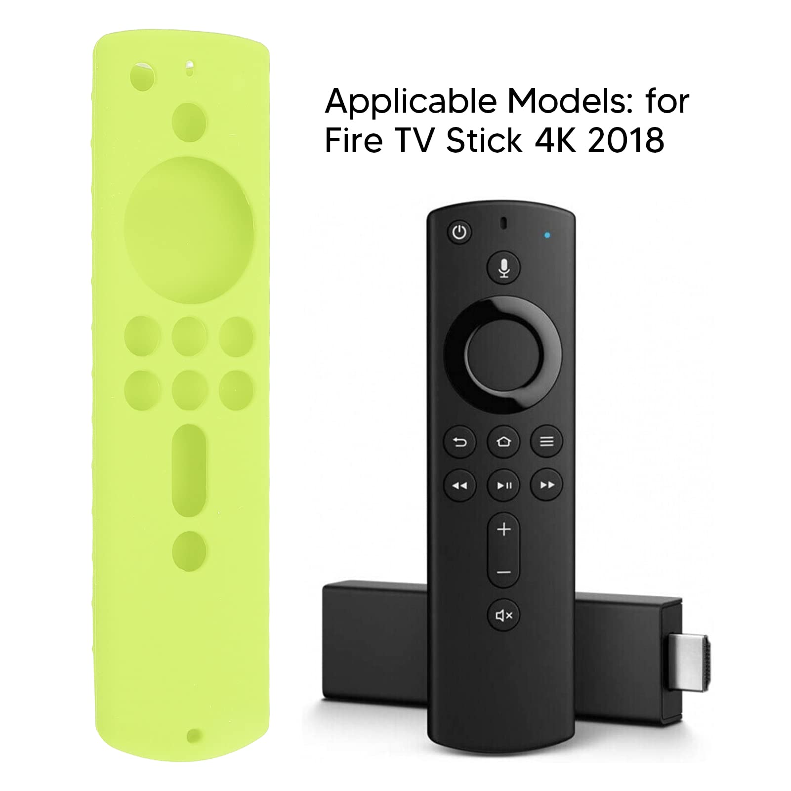 Funda Protectora de Silicona para Fire TV Stick 4K 2018, Protector Antideslizante a Prueba de Golpes con Control Remoto (Verde Fluorescente)