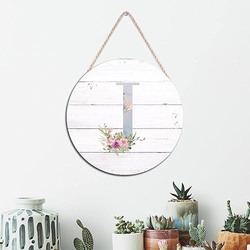 Vista 96 de Welcome Sign Front Decor Initial Letter B Round Wood Sign Monogram Purple Floral Wooden Plaque Blossom Floral 10in Country Wood Hanging Signs for