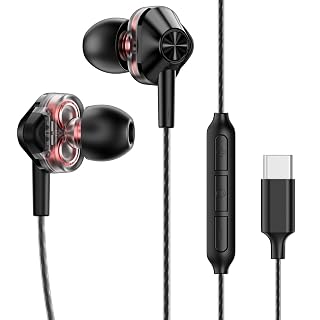 USB-C Wired in-Ear Earbuds, Dual Driver Hi-Fi Headphones with Mic, Noise Isolating Fit, Deep Bass, 5 ft Long Tangle-Free Cable, for iPhone 17 16 15/Android/Samsung Phone, Laptop - Amazon product rated Grade A