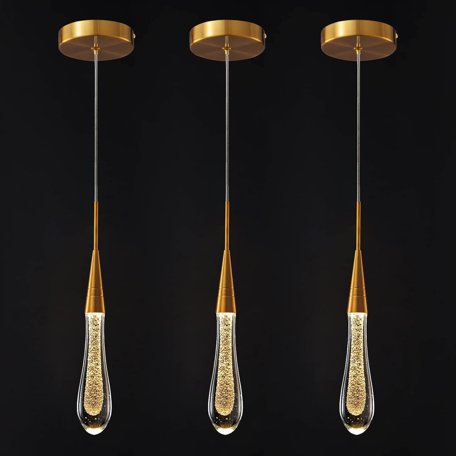SANBDDLYY Pendant Lights Kitchen Light Fixtures Dimmable LED Gold Mini Teardrop Crystal Lighting for Island Bedroom Hallway Entryway (2-Light)(Gold 3-Pack)