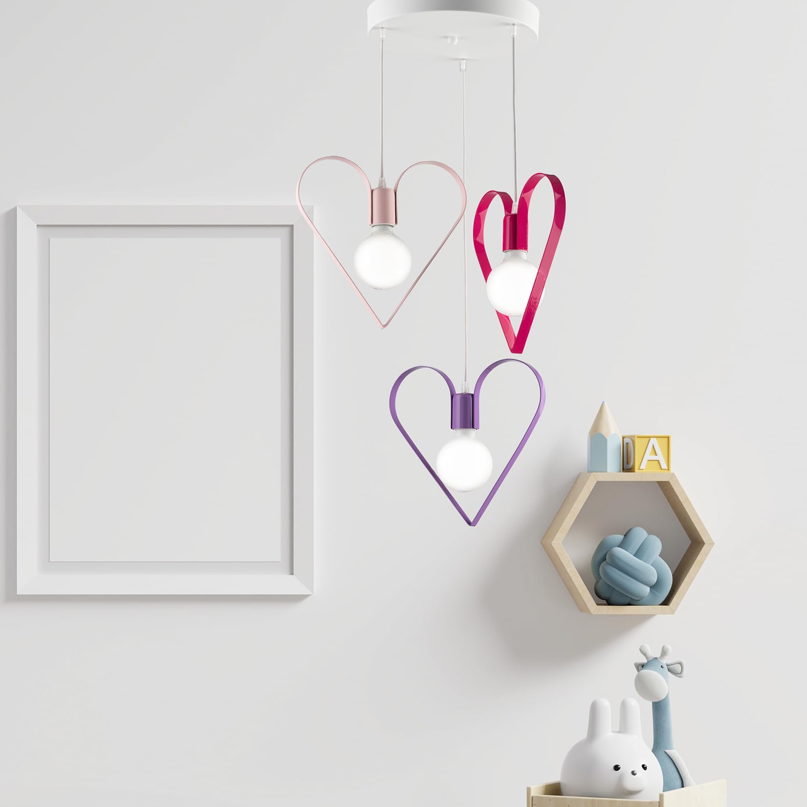 Light&More Lampadario per cameretta cuore 3 luci multicolor-glicine-fucsia-rosa