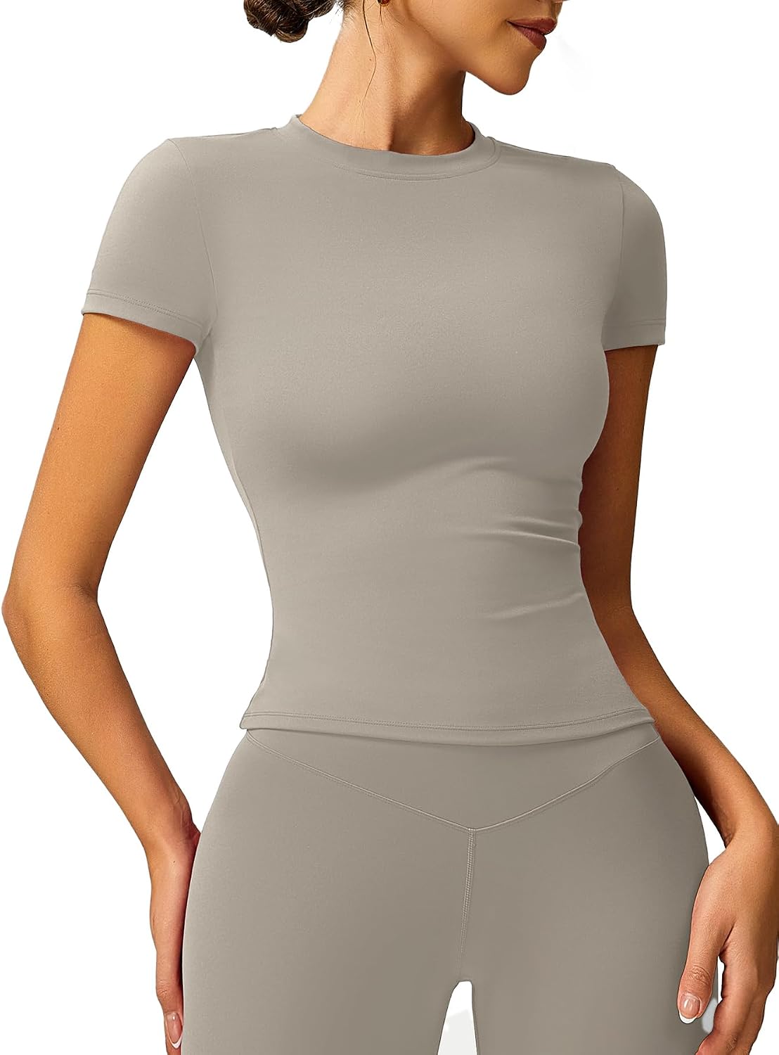 TimeOFF 3 Pack t shirts for Women Crew Neck Short Sleeve Tee Summer Clothes Solid Slim Fitted Shirts Cropped Basic Tops