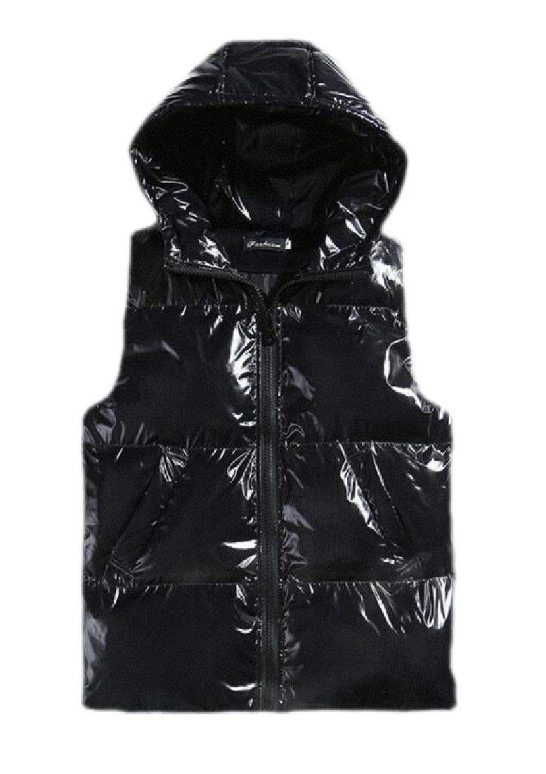 Sleeveless Metallic Quilted Hoodie Down Vest Black US XS