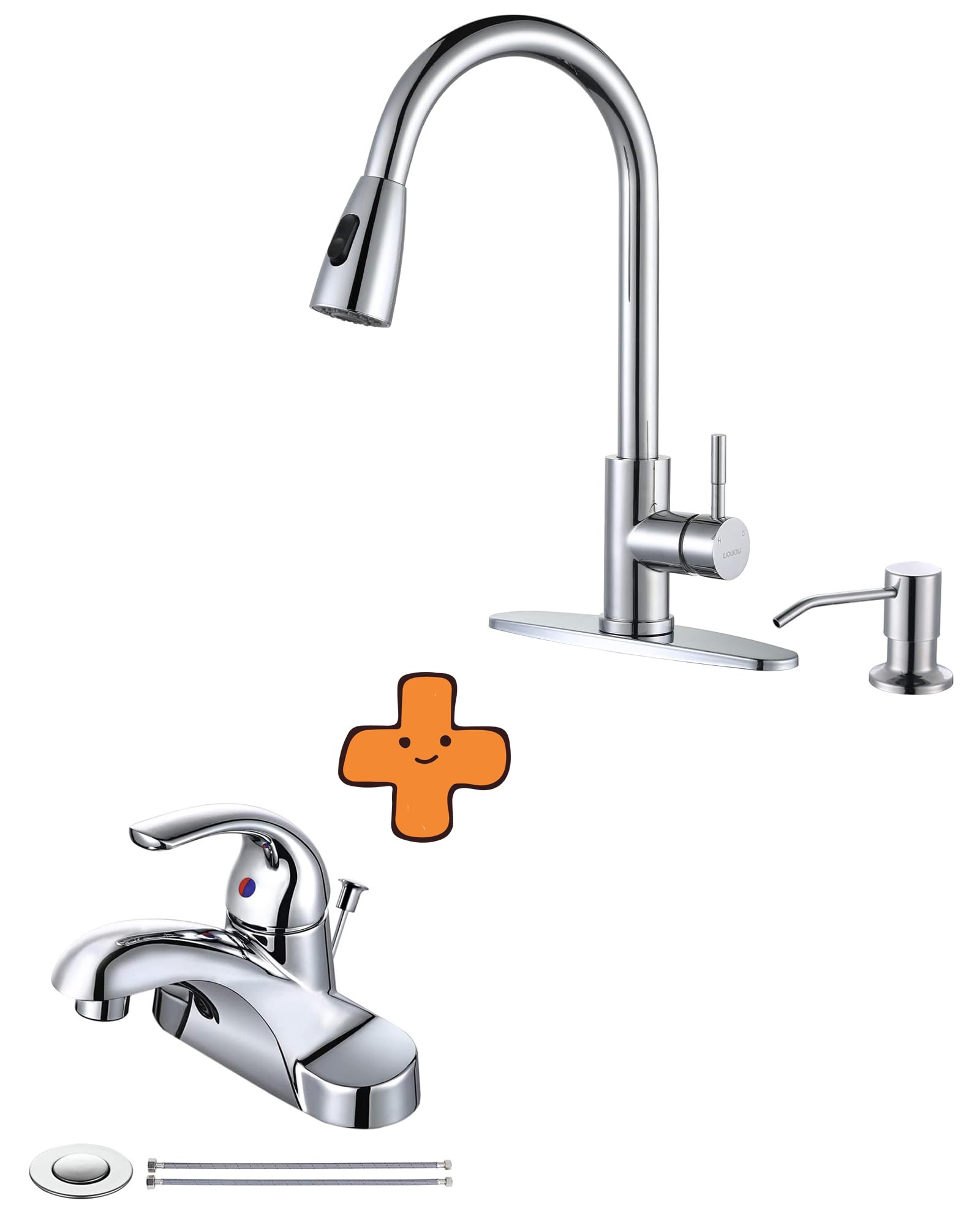 Jnfidosr Chrome Kitchen Faucet With Soap Dispenser And Bathroom Faucet