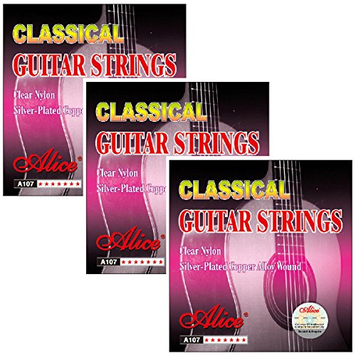 3 Packs Alice A107 Standard Tension 028-043 Clear Nylon Silver Plated Copper Alloy