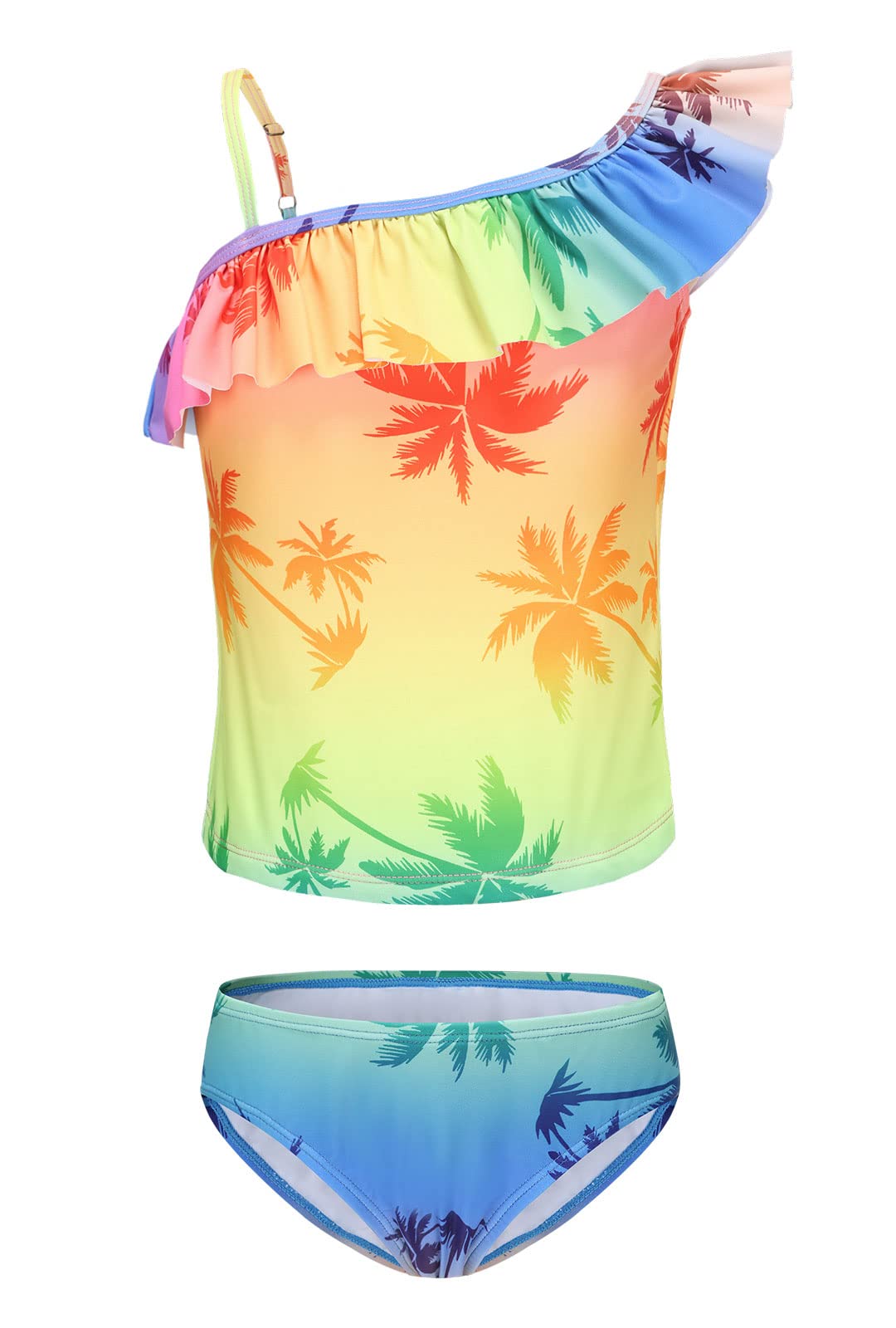 Girls Two Piece Tankini Swimsuits Tie Dye Bathing Suit for Kids One Shoulder Swimwear 3-16 Years