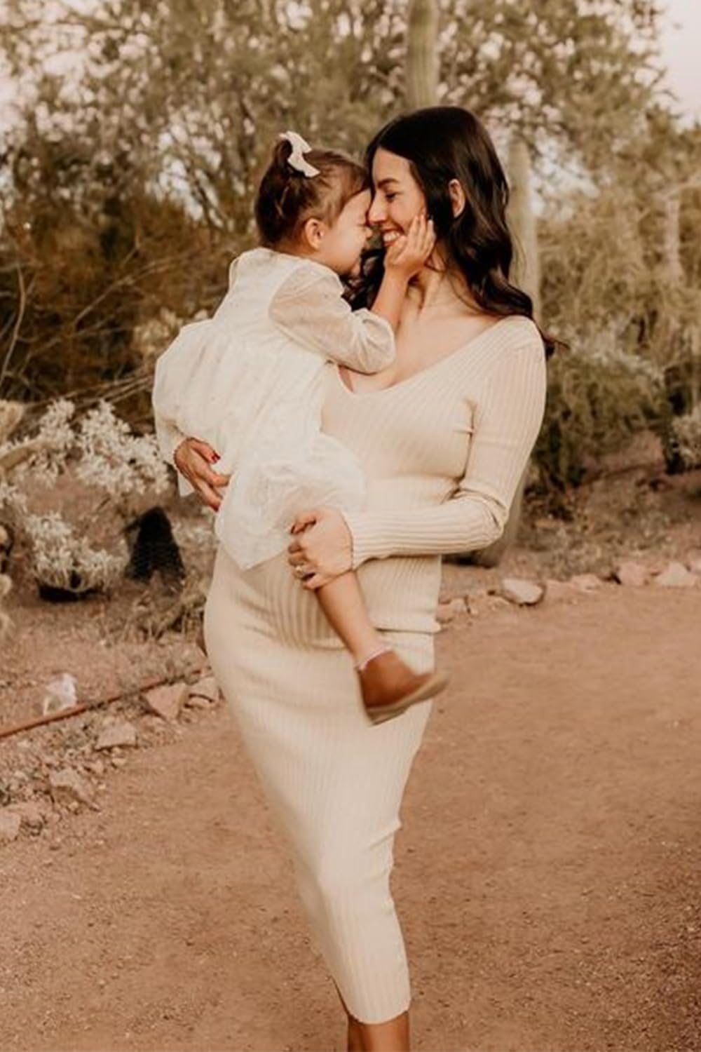 Maternity Dress Long Sleeve V Neck Knit Stretchable Sweater Dresses Pregnancy Clothes for Photoshoot Baby Shower - Image 3