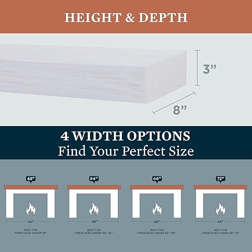 Miniatura 2 de Modern Ember Vara - Estante de madera para repisa, pintura blanca de 60 pulgadas, 3 pulgadas de altura, variaciones en el grano y el desgaste