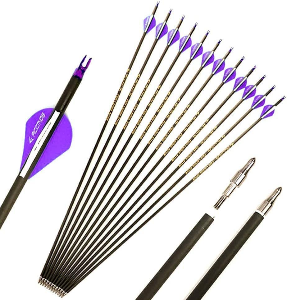 ACCMOS Adult Hunting Arrows ID 6.2mm Spine 300 350 400 500 600 700 800 Archery Arrow for Bow and Arrow Shooting 12 Pcs