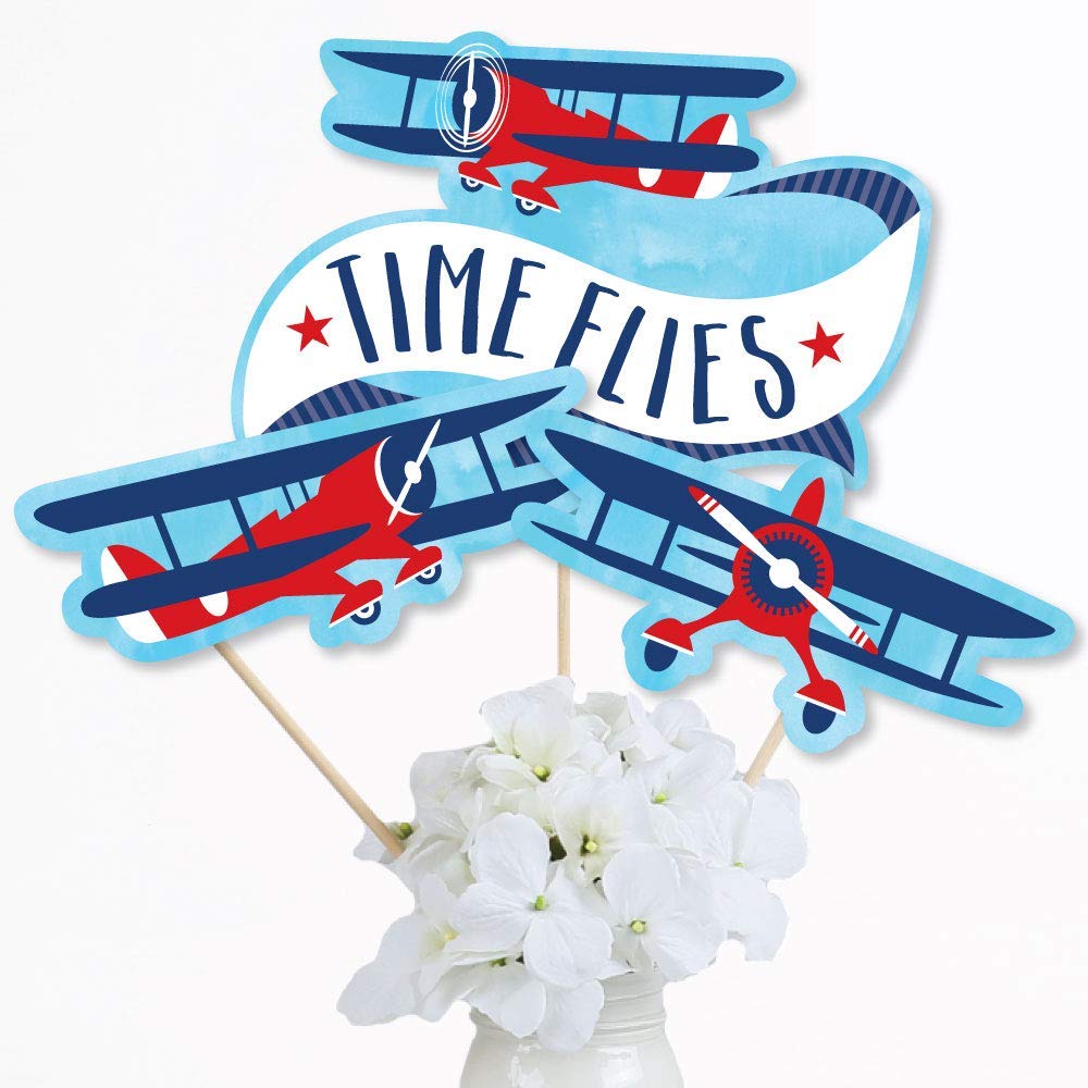 Big Dot Of Happiness Taking Flight Airplane Cupcake Toppers - Vintage Plane Baby Shower & Birthday Party Decor - Set Of 24 Clear Treat Picks