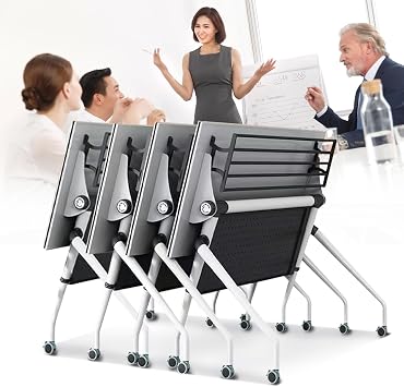 6 Pack Folding Conference Table,Rectangle Meeting Table Mobile Training Tables,47.2in Modern Seminar Office Table,Flip Top Rolling Conference Room tables With Wheels,Large Modular Boardroom for Office