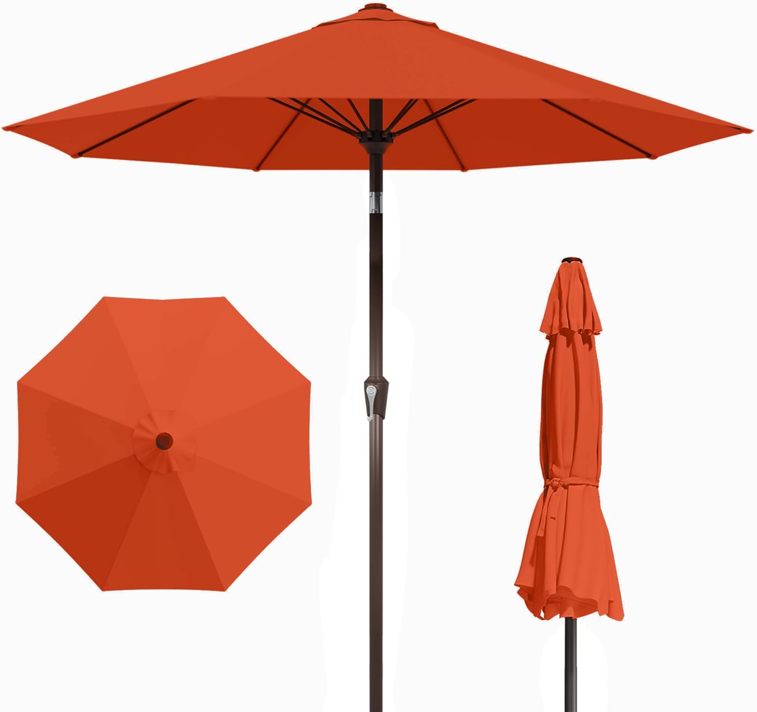 PatioKingdom Auto-Tilt 9FT Patio Umbrella Outdoor with 8 Sturdy Fiberglass Ribs,Market Table Umbrella for Pool,Backyard,Deck and Garden,Orange
