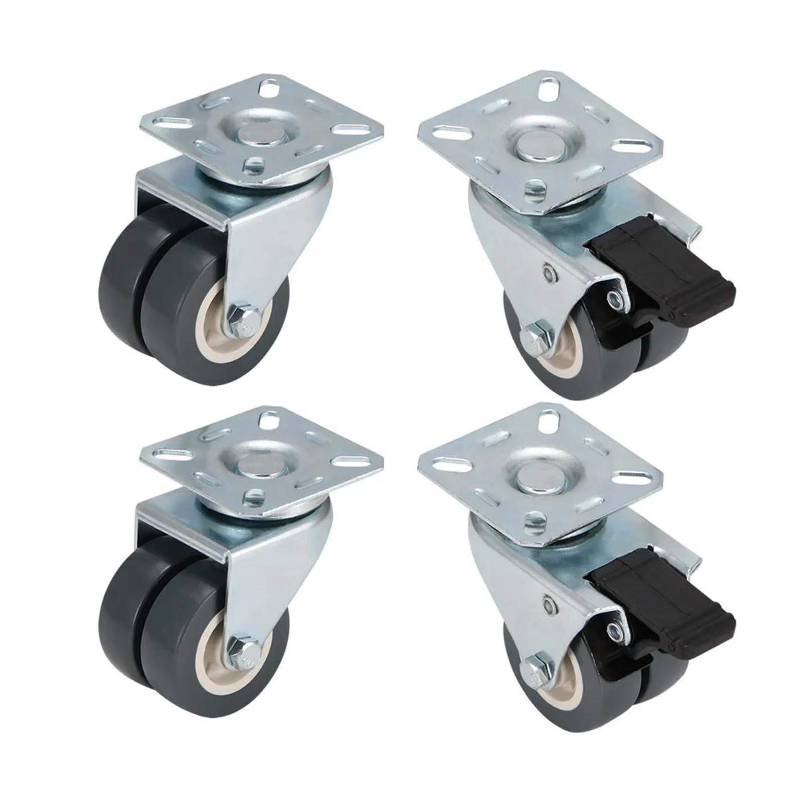 4 Stück/Set Hochleistungs-Lenkrolle mit Doppelrädern | 50 mm mit Bremse for Trolley-Möbelrollen