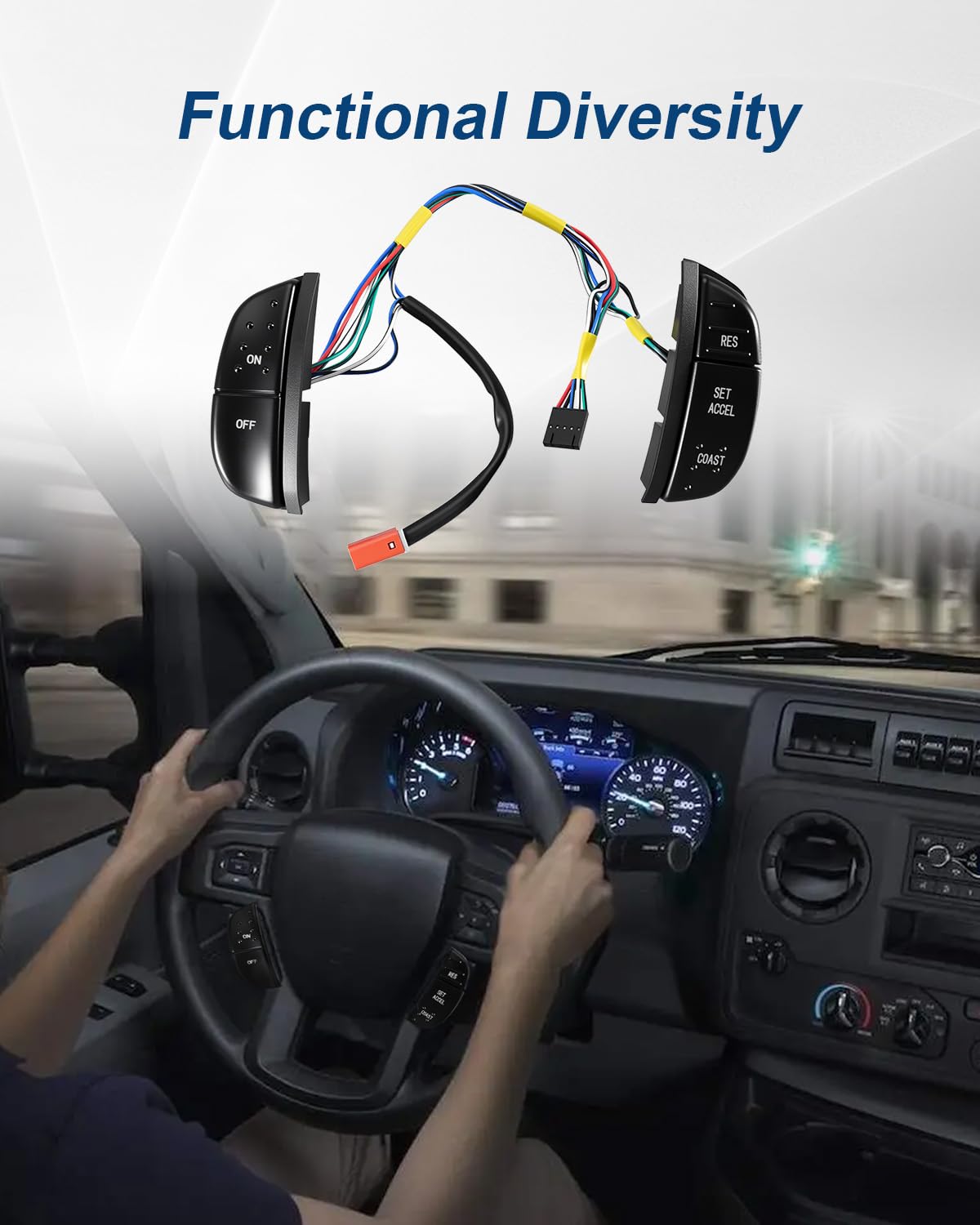 Steering Wheel Cruise Control Switch Fit for Ford F150 F250 F350 F450 F550 E150 E250 E350 E450 E550 1997-2010 Replace 1C3A9D809AA 1C3Z9C888AA F81Z9C888AA