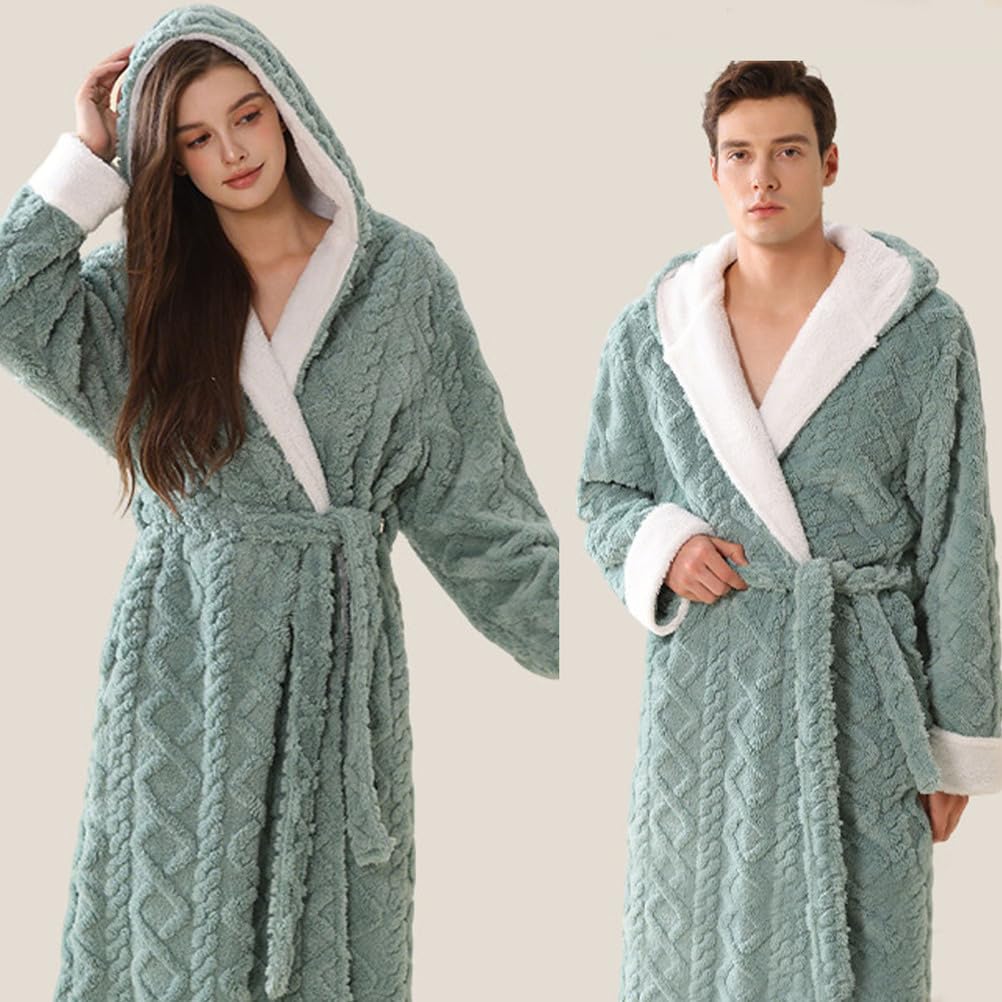 Batas largas de felpa con capucha para hombre y mujer albornoz de invierno suave esponjoso y cálido bata de casa de forro polar para parejas