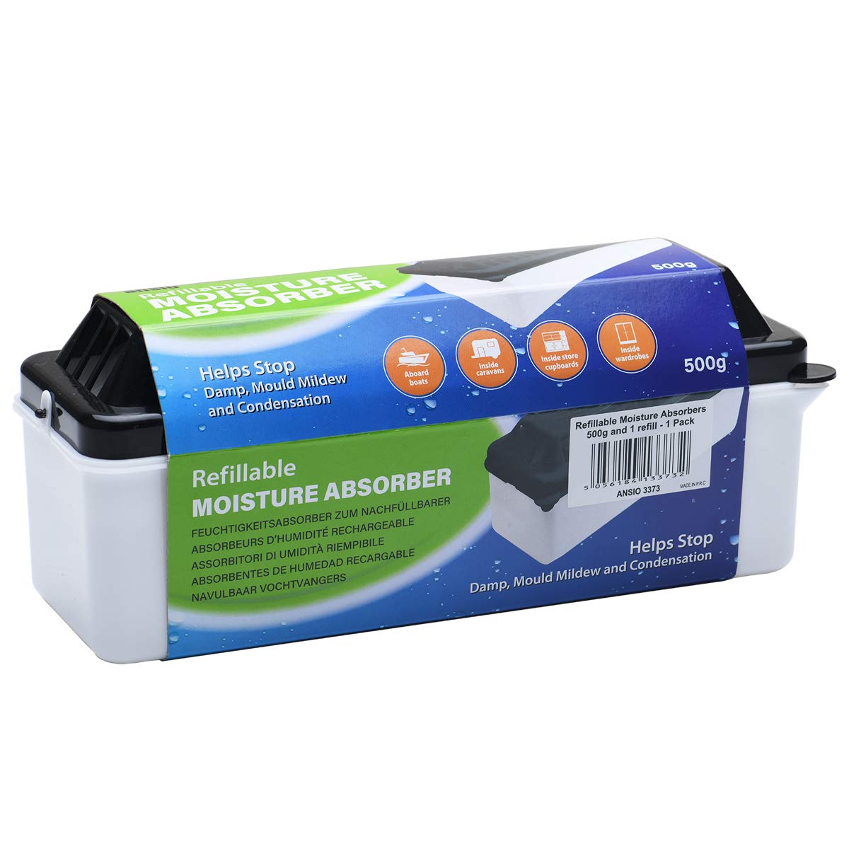 ANSIO Refillable Moisture Absorbers 500 grams, Condensation Remover Dehumidifiers for Damp, Mould, Moisture in Home, Kitchen, Wardrobe, Bedroom, Caravan, Office, Garage, Bathroom