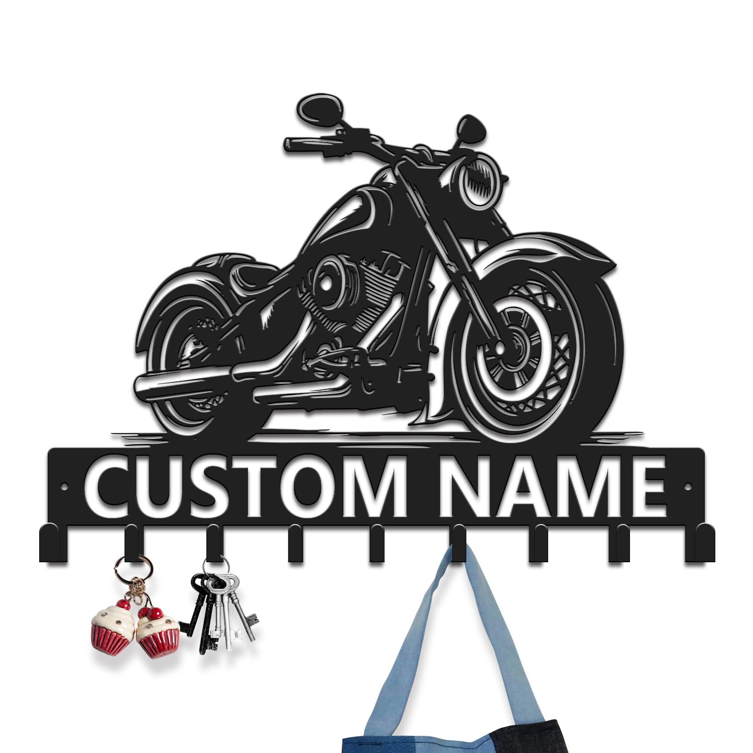 Gewasi Style-1 Custom Motorcycle Metal Wall Art With Hook, Personalized Biker Name Plaque, Garage Workshop Home Decor, Motorcycle Wall Decor, Rider Gift Idea, Helmet Key Holder (Style-1)