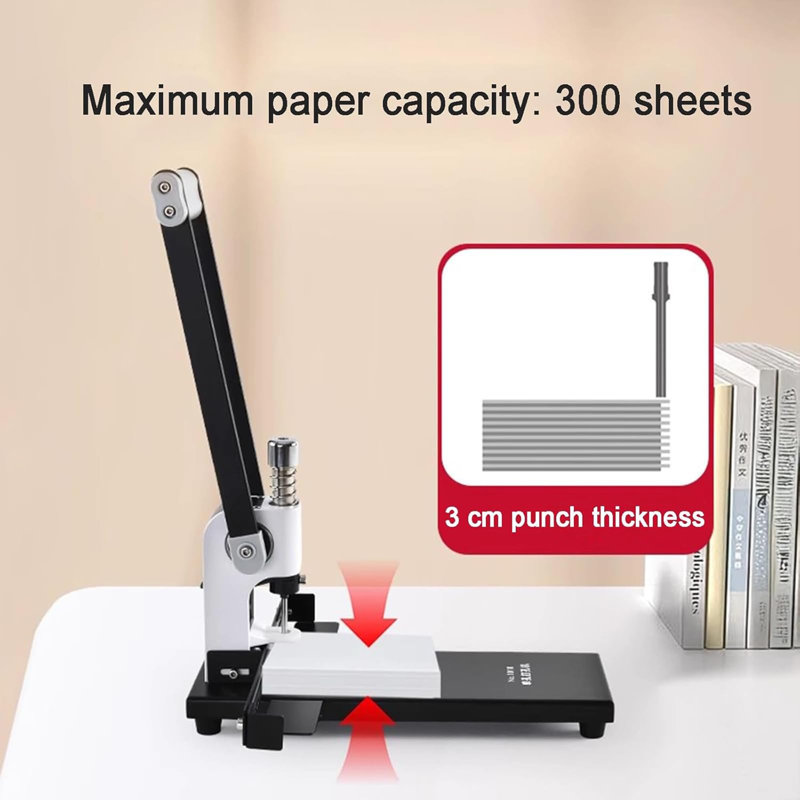 Einzellochstanze, Hochleistungs-papierlocher, Kapazität 300 Blatt, Mit 4 Bohrern (4/5/6/7 Mm), Lineal Und Papierauffangbehälter, Für Büro, Zuhause, Schule Und Druckerei