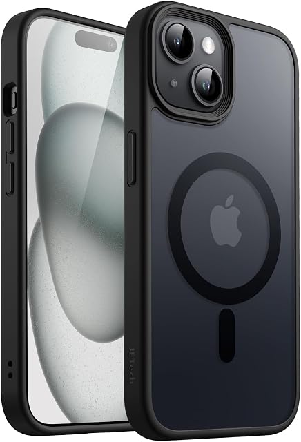 JETech Magnetyczna Etui dla iPhone 15 Plus 6,7 Cala Kompatybilny z MagSafe, Półprzezroczysta Matowe Tylna Szczupły Odporny na Wstrząsy Case (Czarny)