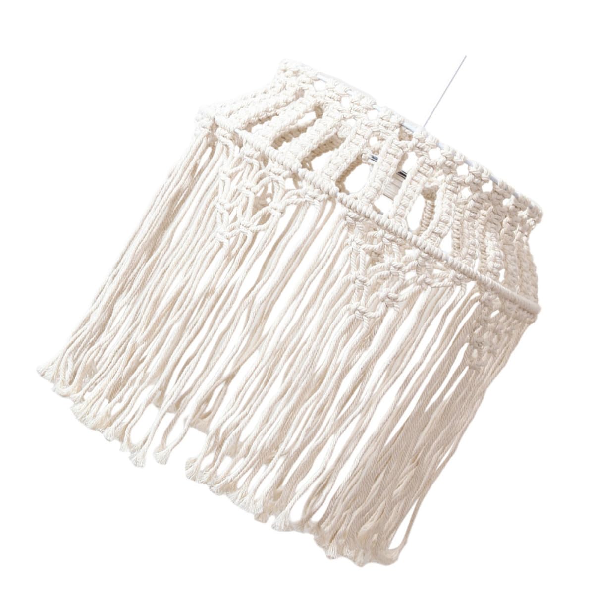 Abaodam Paralume Lampada Macramè in Corda di Cotone Beige, Facile da Installare e Rimuovere, Design Bohémien Elegante e Tessuto per Soggiorno o Camera da Letto