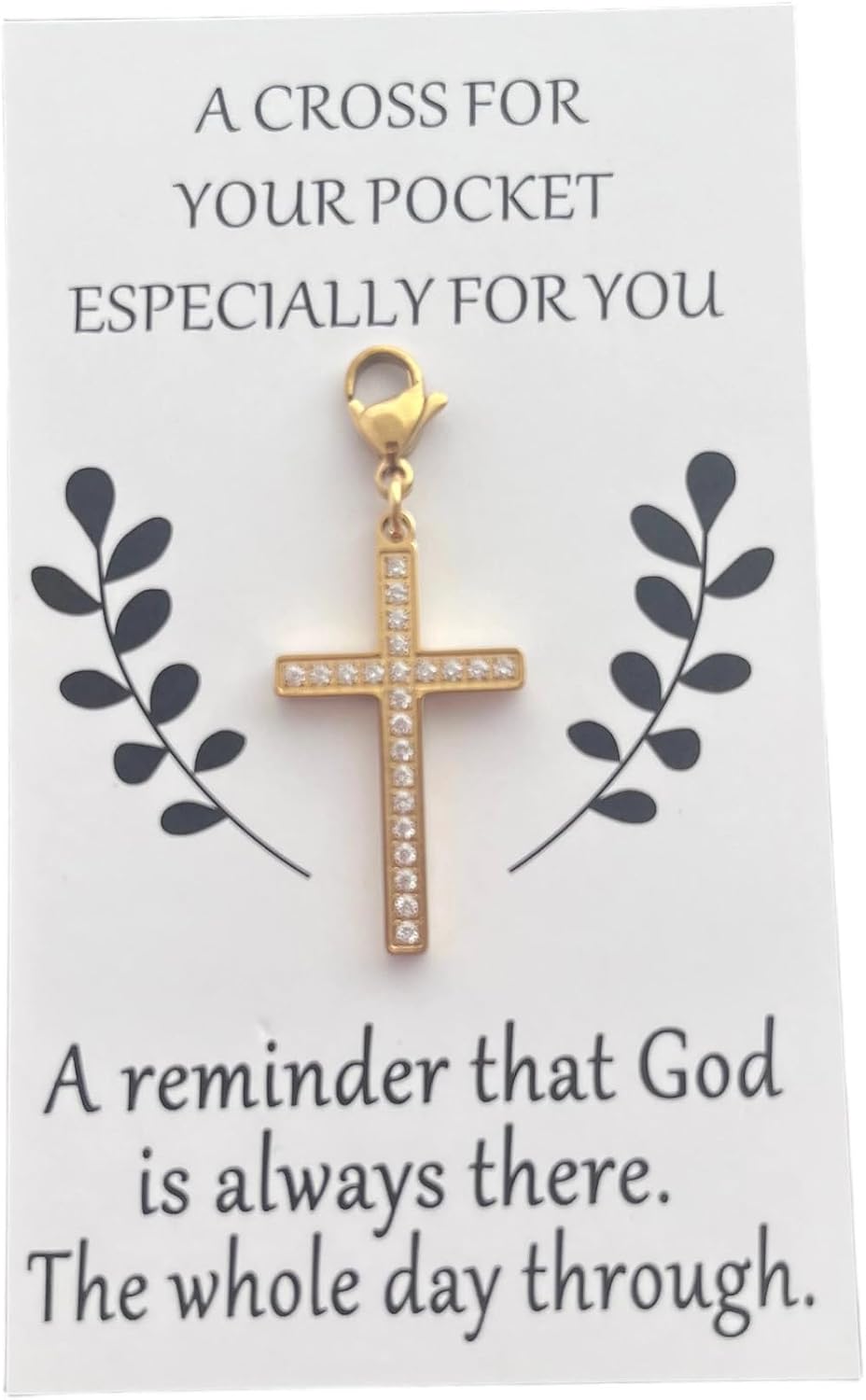 AMOBESTER 18K Gold Plated Cross Clasp on Charm Stainless Steel Zircon Pendant for Necklace Bracelet Zipper Pull Baptism Confirmation Jewelry