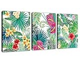 Canvas Wall Art Green Leaf Red Yellow Flowers Contemporary Pictures 3 Pieces x 12