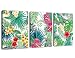 Canvas Wall Art Green Leaf Red Yellow Flowers Contemporary Pictures 3 Pieces x 12" x 16" Modern Tropic Plants Rain Forest Painting Artwork Prints Framed Ready to Hang for Home Decoration