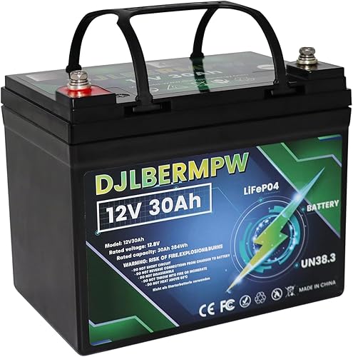 Batería de litio de 12 V 30 Ah, baterías LiFePO4 de 12 V, 384 W, potencia de carga de 4000 + batería de fosfato de hierro y litio de ciclo profundo