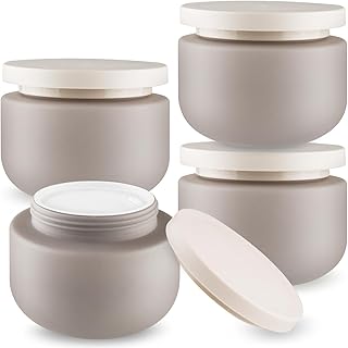 4 Pcs 250g/8.3oz Plastic Cream Jars Sample Containers Wide Mouth Leak Proof Cosmetic Bottles with Lids for Lotion Make Up DIY Making Beauty Products - Grey