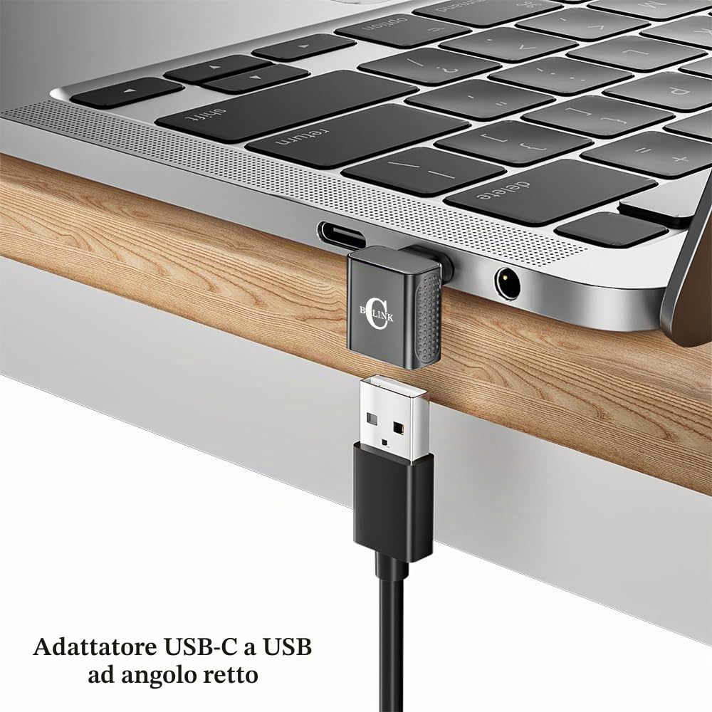 Adattatore USB C a USB da 10 Gbps (2 pezzi), 90 gradi da maschio ad angolo retto a presa A 3.2, convertitore per iPhone 16, serie 15, iPad, MacBook e altro ancora