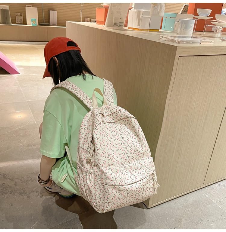 Floral Print Backpack for Women Trendy Cute Kawaii Laptop Backpack Coquette Aesthetic Backpack Casual Travel Daypack (Floral)4